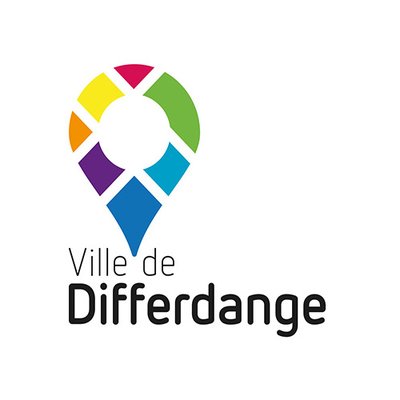 Logo de la ville de Differdange au Luxembourg, représentant une icône en forme de goutte à l'envers avec différentes couleurs.