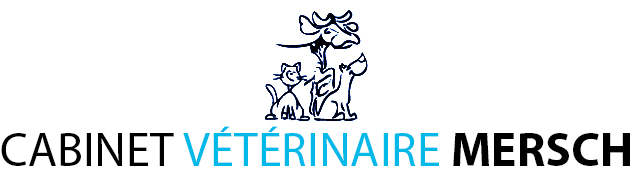 Logo CABINET VÉTÉRINAIRE MERSCH. Le logo est constitué de dessins représentant différentes espèces d'animaux, ainsi que du nom du cabinet vétérinaire